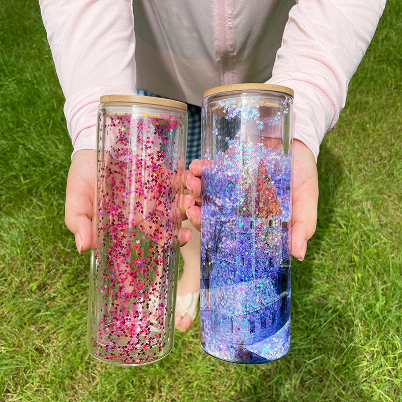 12oz 15oz 20oz Blank Sublimation Snow Globe Double Wall Glass Can With Bamboo Lid-CNLCA
