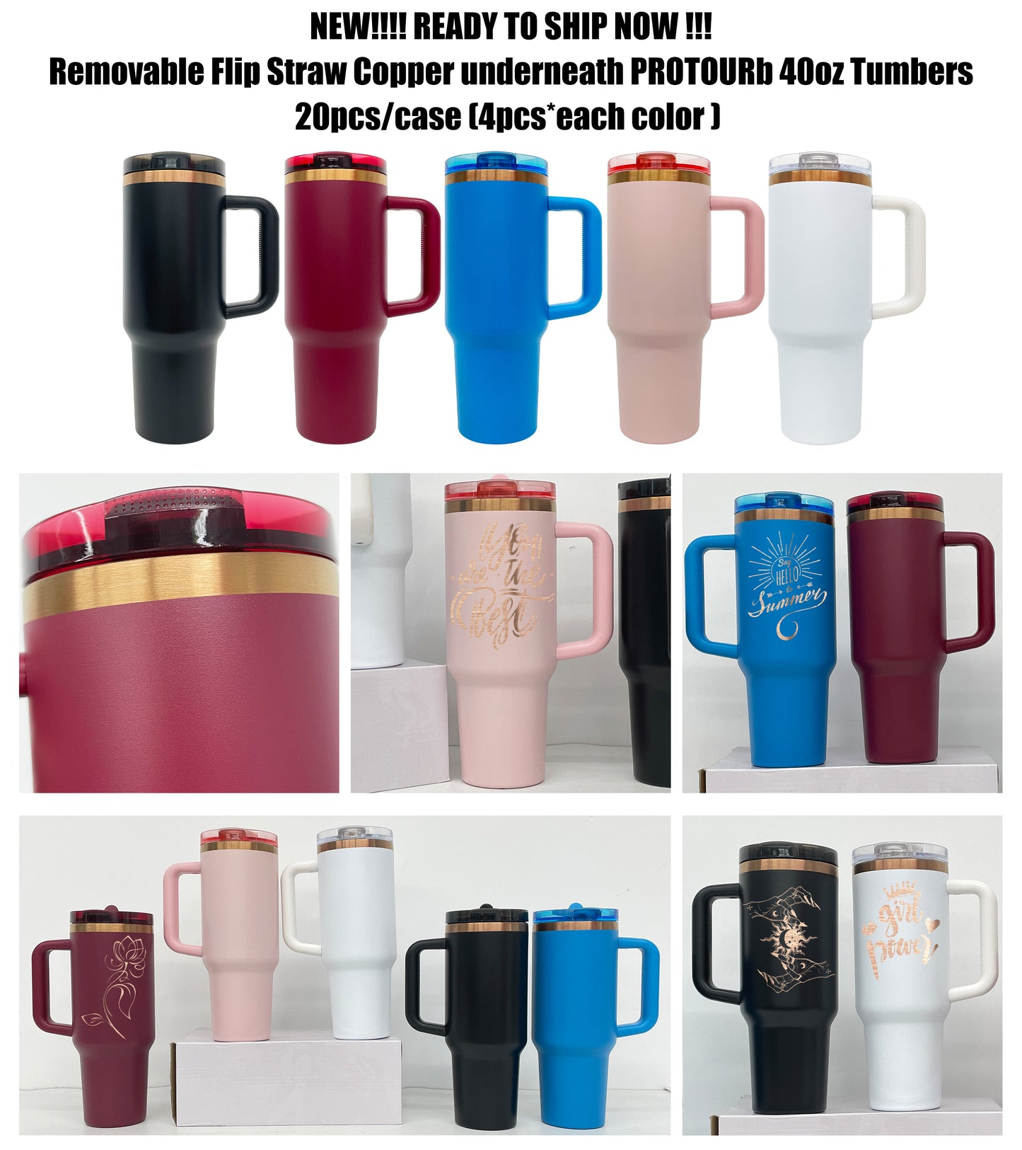 40oz Protour Flip Straw Lids Copper Plated Underneath Flip Straw Tumbler-CNLCA