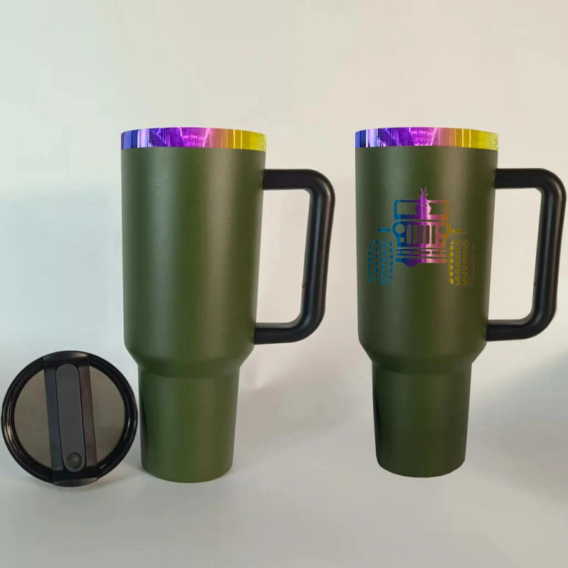 40oz Olive Army Green Silver/Gold Plated Underneath Powder Coated H2.0 Quencher Tumblers For Laser Engrave-CNLCA