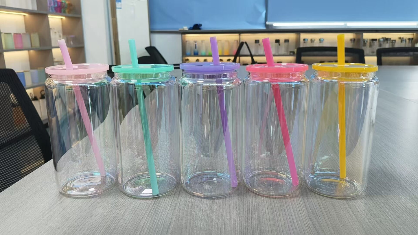 16oz Rainbow Plated Glass Can For Sublimation &UV DTF wraps-CNLCA