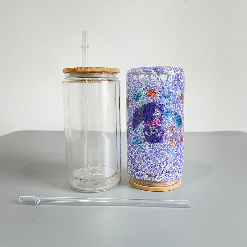 12oz 15oz 20oz Blank Sublimation Snow Globe Double Wall Glass Can With Bamboo Lid-CNLCA