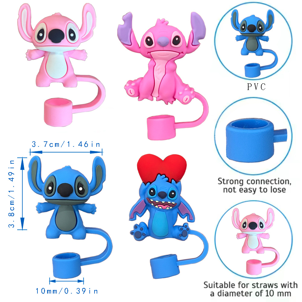 Cute Stitch 10mm Straw Toppers Dust-proof Plug Straw Caps for Tumblers -CNLCA