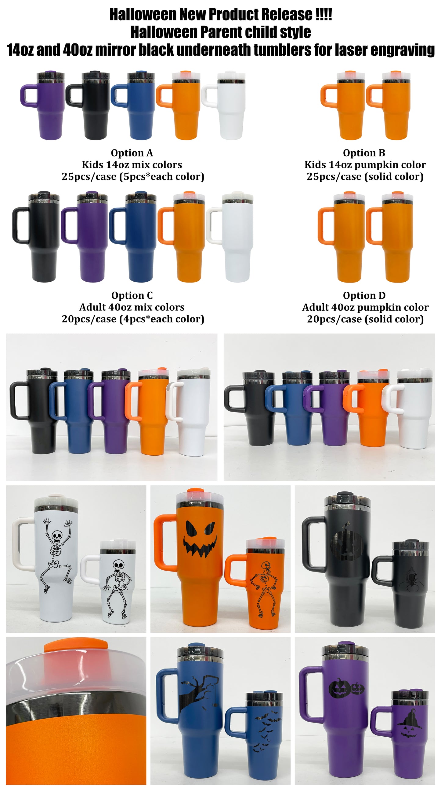 14oz Black Mirror Underneath Orange Color Powder Coating Kids Baby Tumblers for Laser Engrave-CNLCA