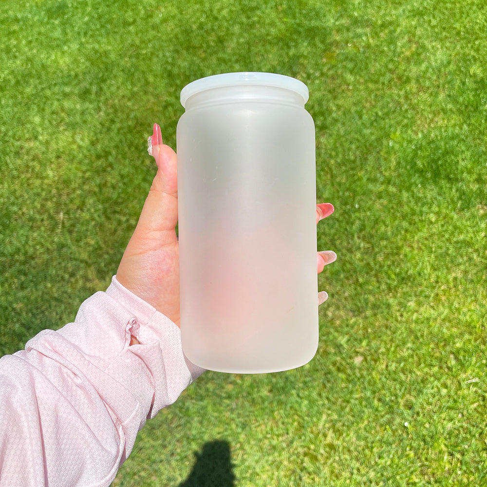 50Pack 16oz Clear Frosted Sublimation Glass Cans with BPA Free PP Lids-USLCA