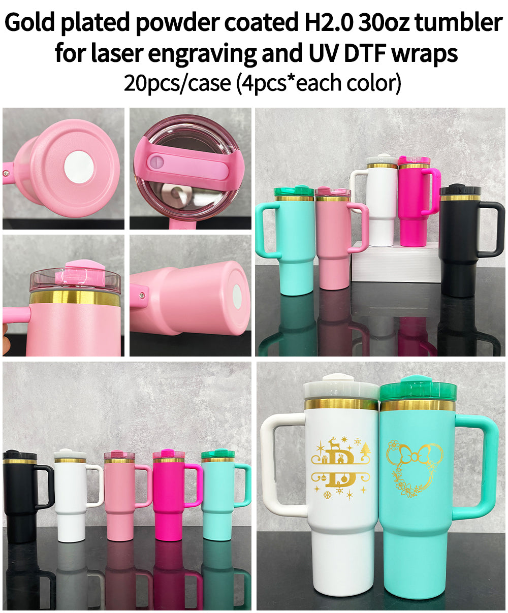 Powder Coated H2.0 30oz Sanding Gold Plated Underneath Quencher Tumbler For Laser Engraving-CNLCA