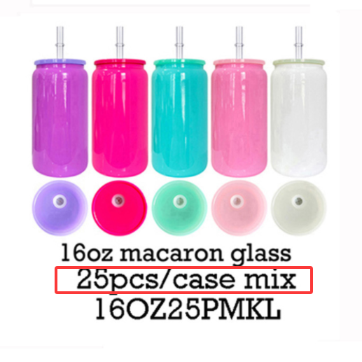 16oz Christmas Red Green Color Glass Can with PP Lids Beer Can-USLCA