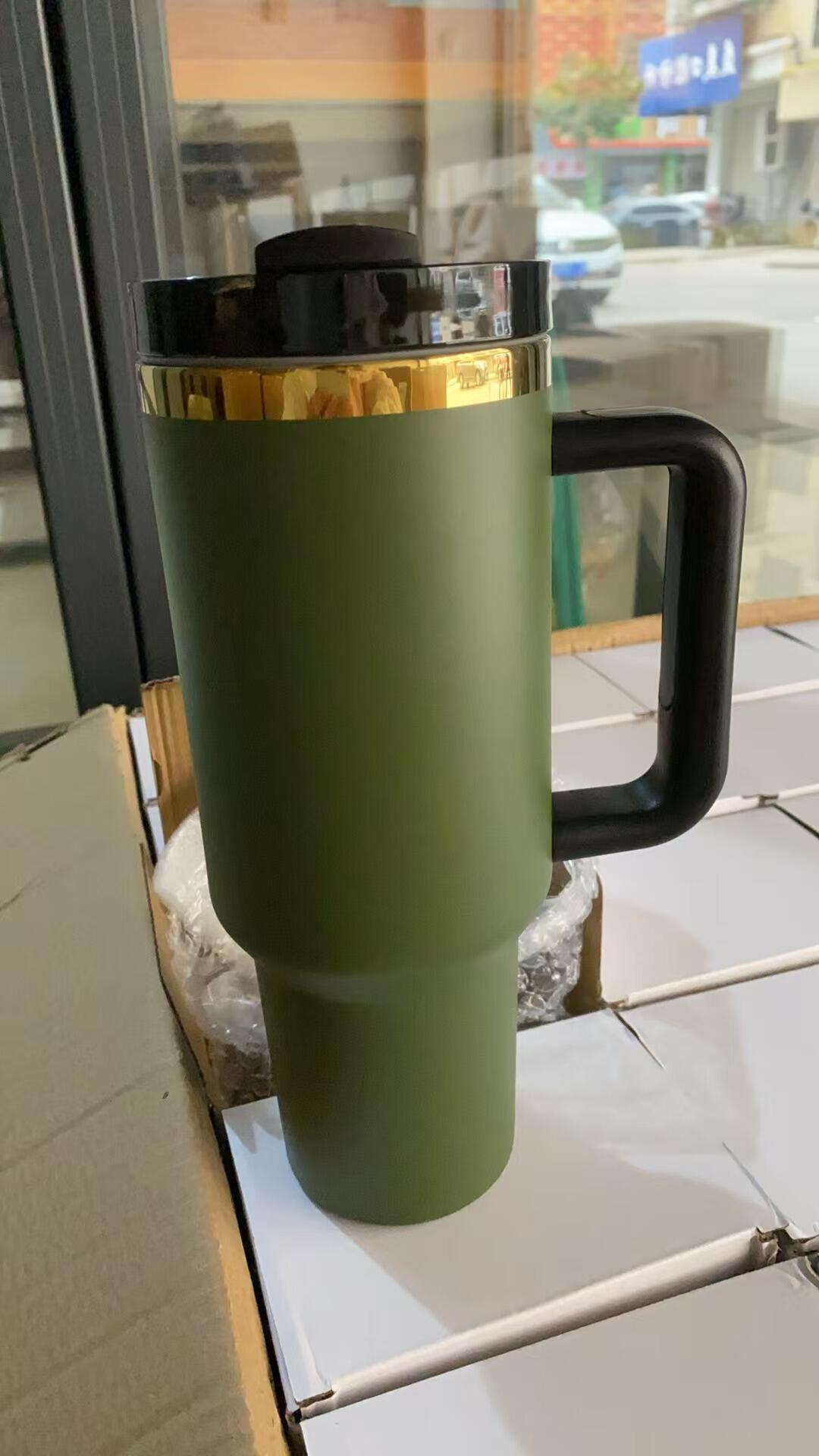 40oz Olive Army Green Silver/Gold Plated Underneath Powder Coated H2.0 Quencher Tumblers For Laser Engrave-CNLCA