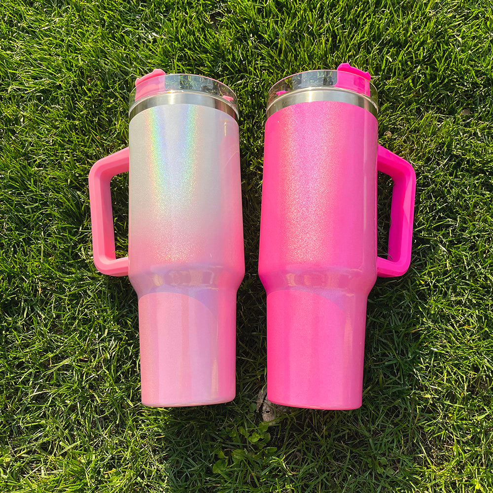 USA Warehouse H1.0 40oz Sublimation Blanks White Colorful Rainbow Shimmer Glitter Travel Mug Tumbler With Handle -40JBSCHQA-USLCA