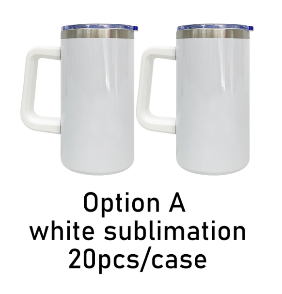 20oz Chubby Macaron White Blank Sublimation Tumbler Coffee Mug with Removable Plastic Handle-CNLCA