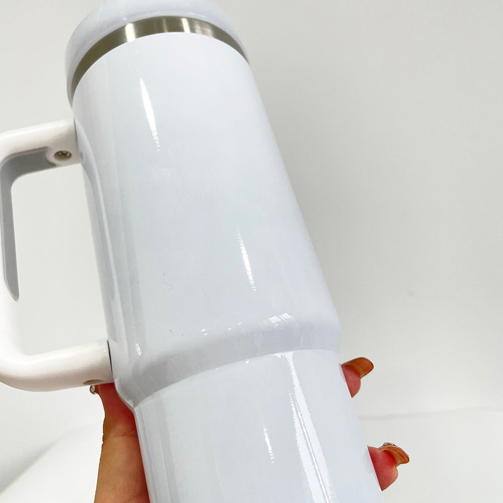 H1.0/H2.0 40oz Sublimation Blanks White Color Travel Mug With Handle 40BR02 -USLCA