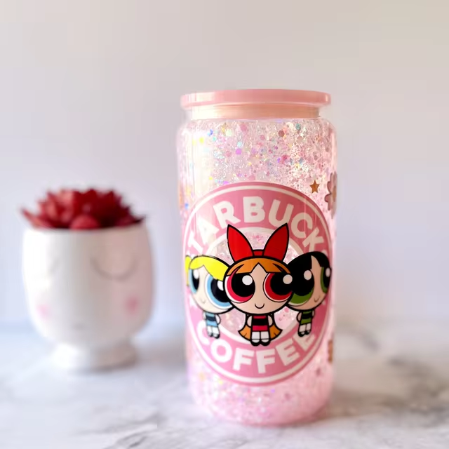 To Canada 12oz & 15oz Sublimation Snow Globe Double Wall Glass Can With PP Lids And Colorful Straw-USLCA