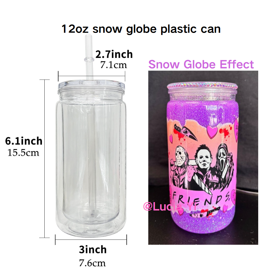12oz Double Wall Snow Globe Plastic Can-CNLCA