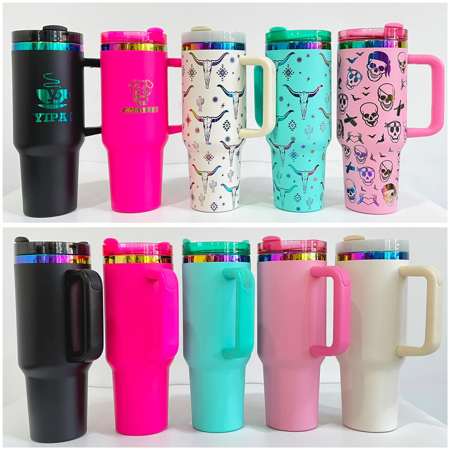 Sales!!!⏰⏰40oz H2.0 Stanley Style Colorful Rainbow Plated Quencher Tumbler-CNLCA