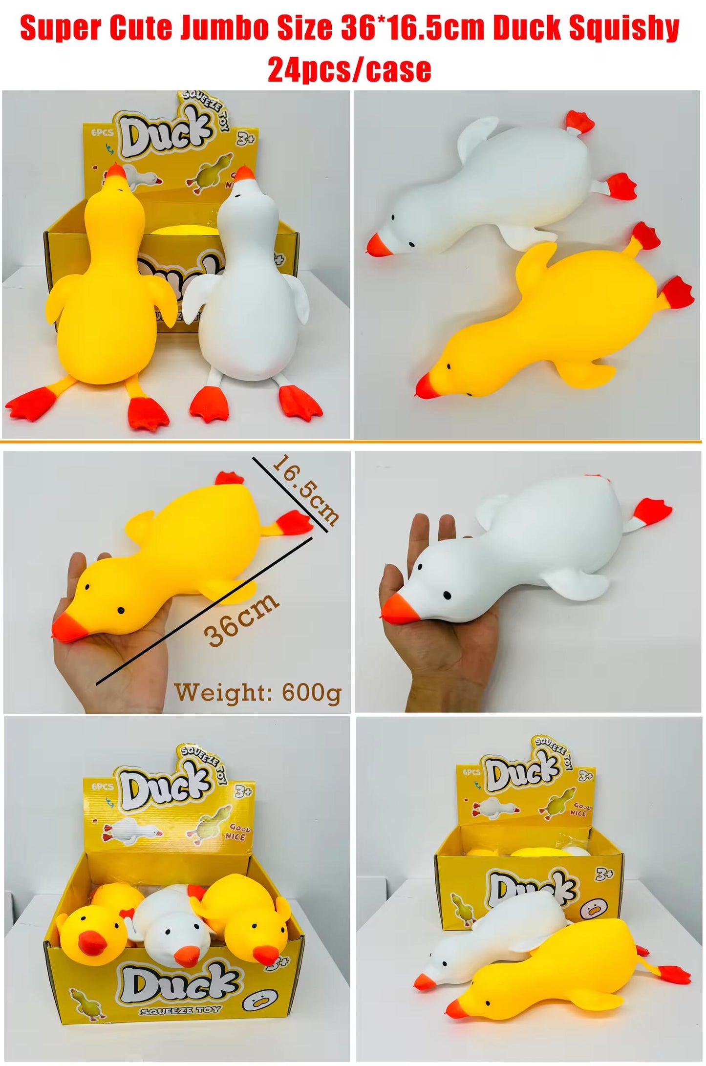 24Pack Giant Oversized Duck Squeeze Squishy Toy Soft Big Jumbo Duck Stress Relief Fidget Squeezy Toy for Kids Adults Anxiety Calming Play-CNLCA