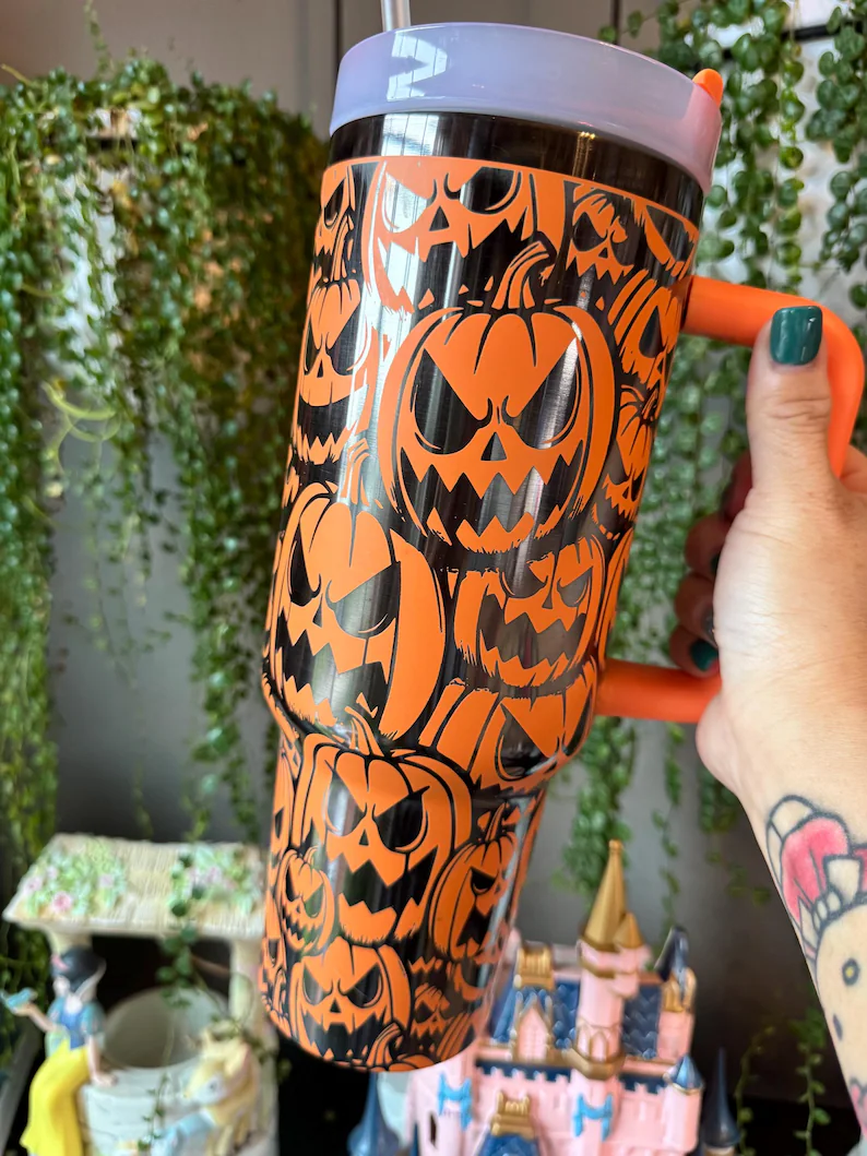 14oz Black Mirror Underneath Orange Color Powder Coating Kids Baby Tumblers for Laser Engrave-CNLCA