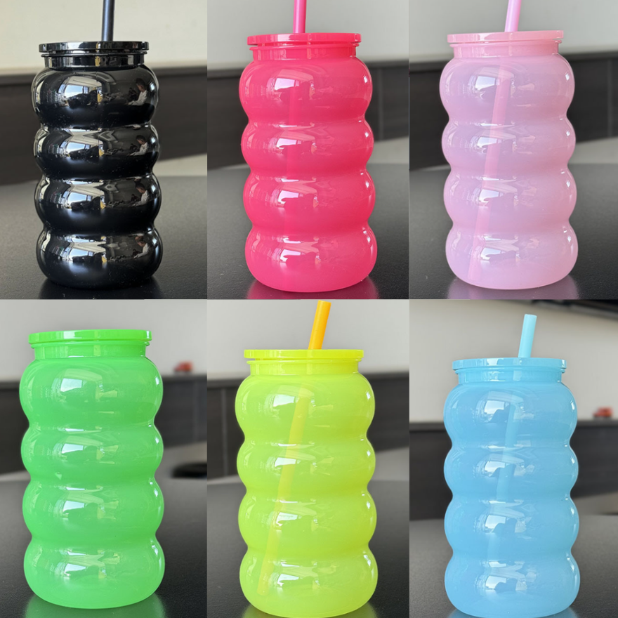 600ml Caterpillar Juice Clear Jelly Colorful Plastic Straw Cup-CNLCA