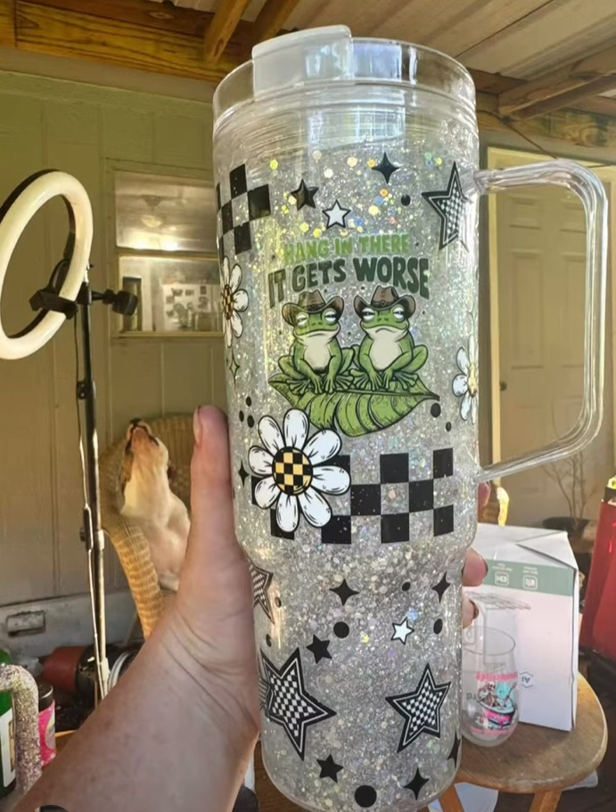 20 Pack 40oz Colorful Lid Pre Drilled Snow Globe Tumbler Double Wall Plastic Cups Mug-CNLCA