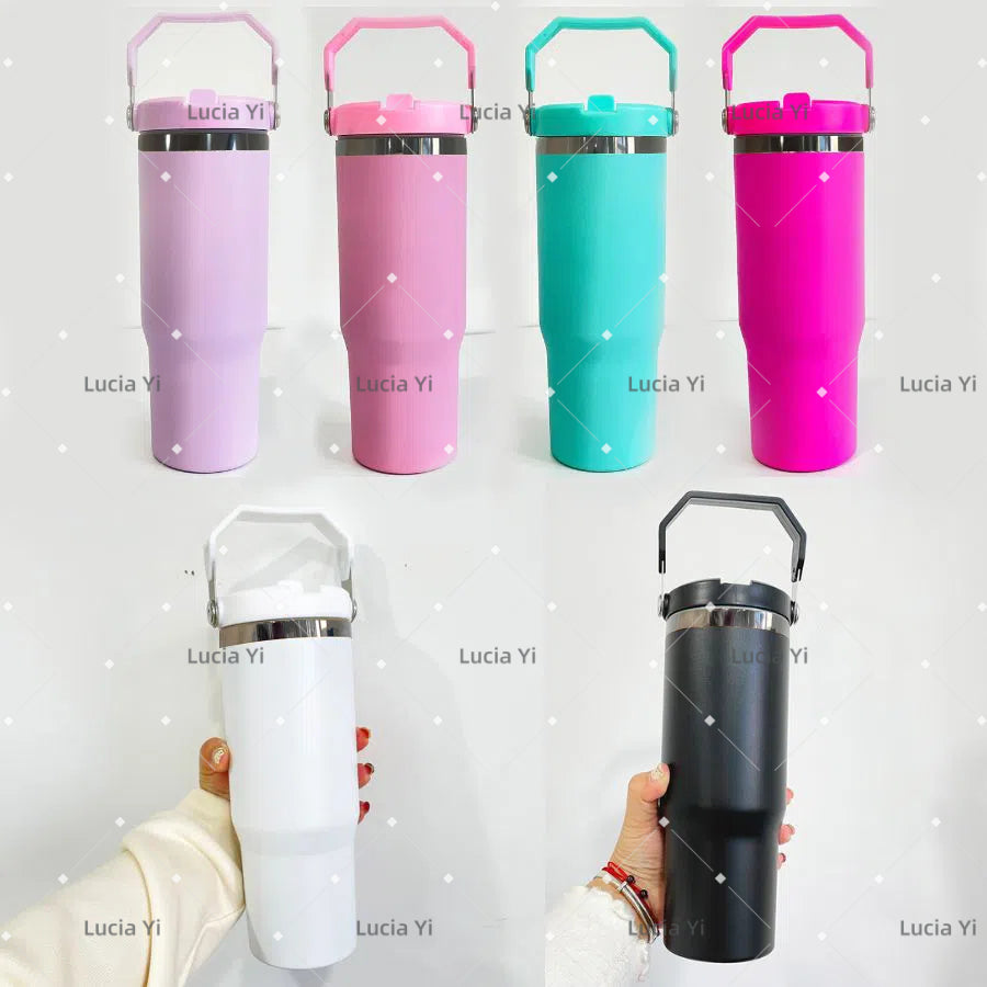 30oz Onyx Black Mirror Plated Red Color Powder Coated Flip Straw Tumblers for Laser Engraving-CNLCA