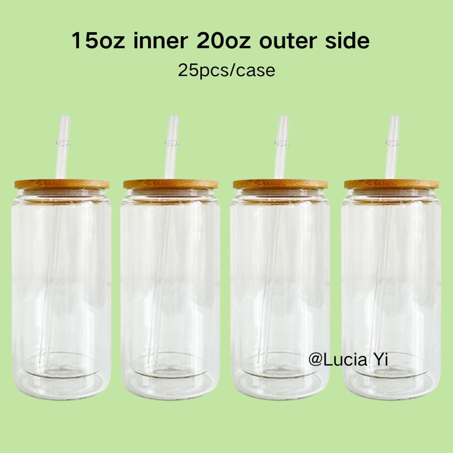 12oz 15oz 20oz Blank Sublimation Snow Globe Double Wall Glass Can Tumbler with Bamboo Lid-CNLCA