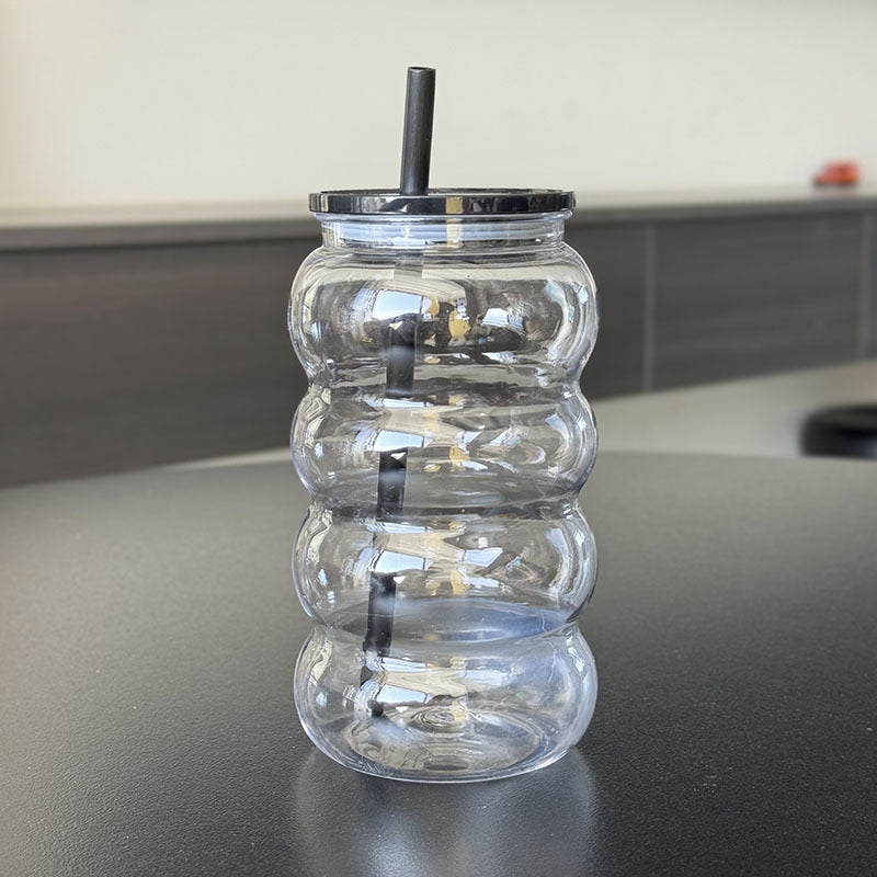 600ml Caterpillar Juice Clear Jelly Colorful Plastic Straw Cup-CNLCA