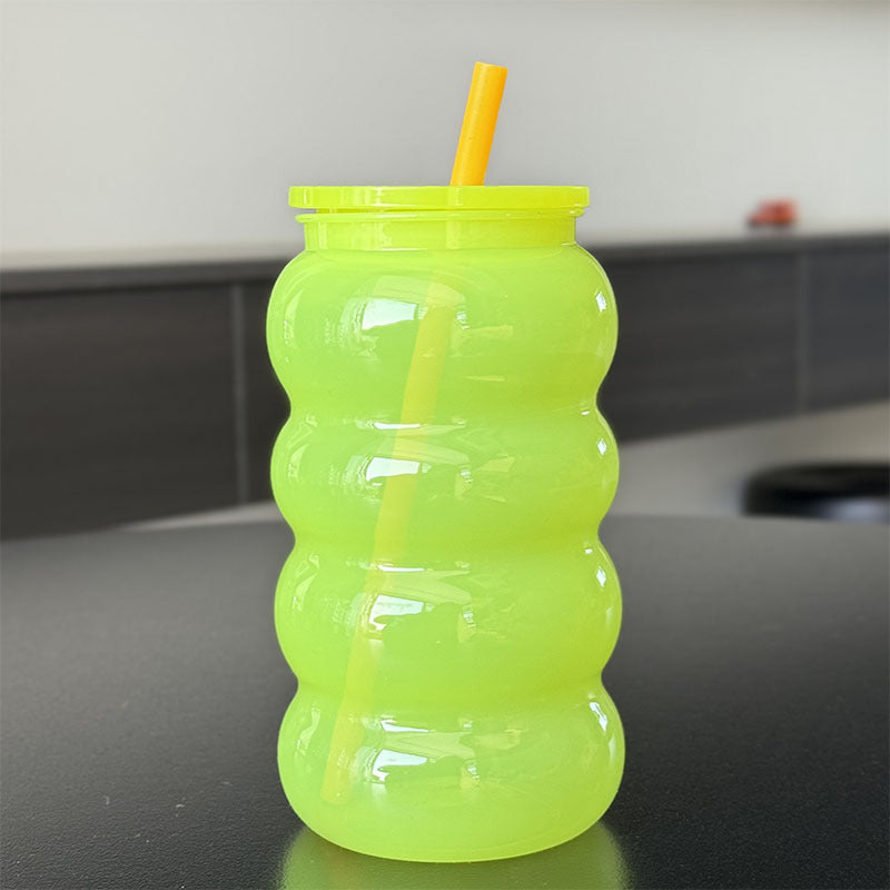 600ml Caterpillar Juice Clear Jelly Colorful Plastic Straw Cup-CNLCA