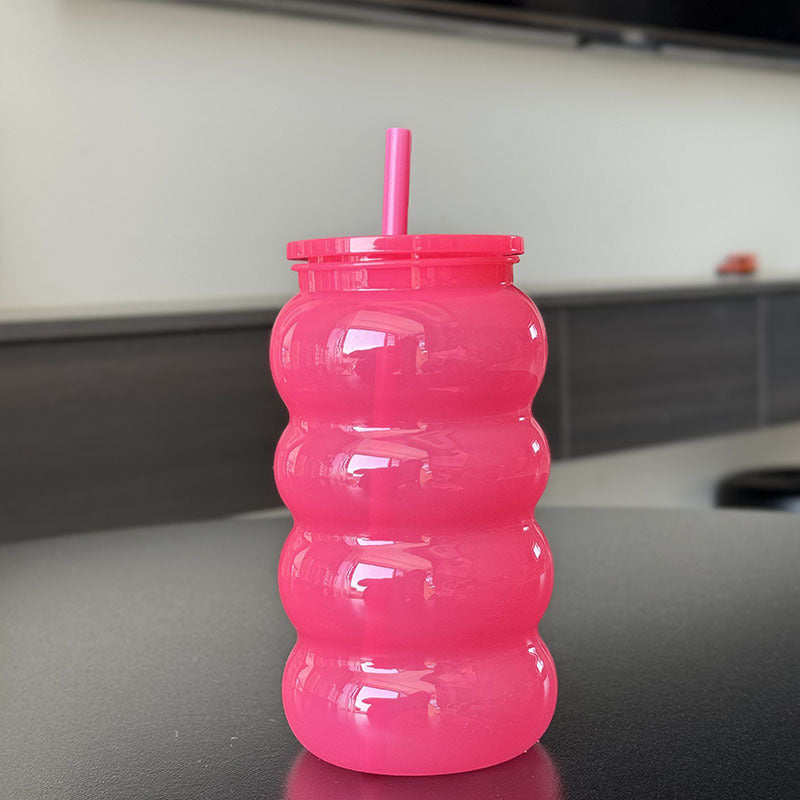 600ml Caterpillar Juice Clear Jelly Colorful Plastic Straw Cup-CNLCA