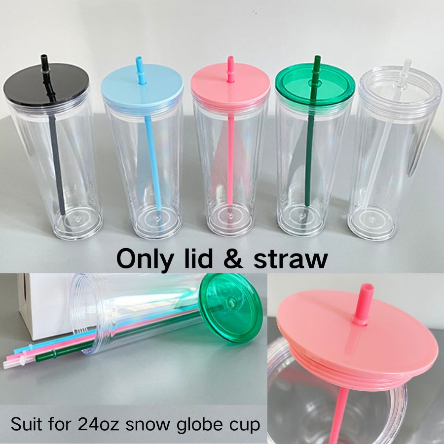 Plastic Lid and Straw for 24oz Double Wall Snow Globe Plastic Cup Tumbler-CNLCA