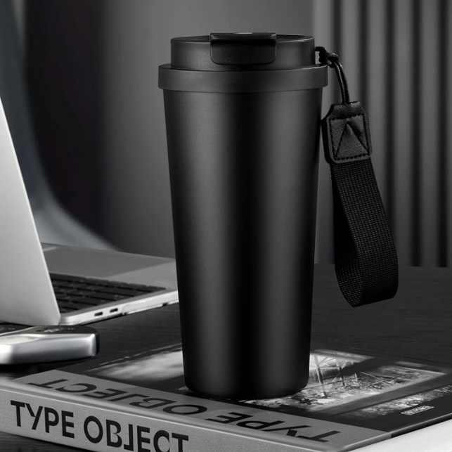 20oz/600ml Stainless Steel Car Tumbler Straw Coffee Cup with Carrying Strap-CNLCA