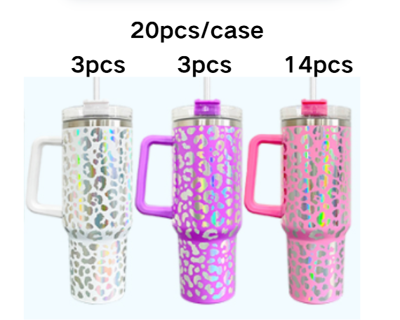 40BW001 H1.0 40oz 3D Holographic Leopard Travel Mug Tumbler With Handle- USLCA