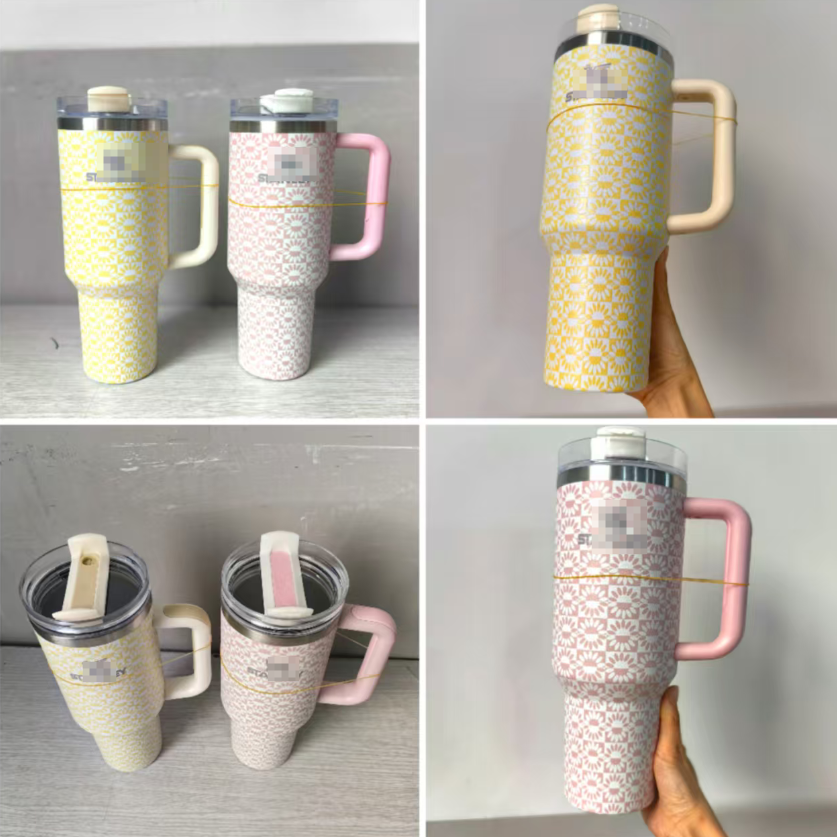 40oz Yellow Peach Whip Sunflower Stainess Steel Stanley Style Quencher Tumbler-CNLCA