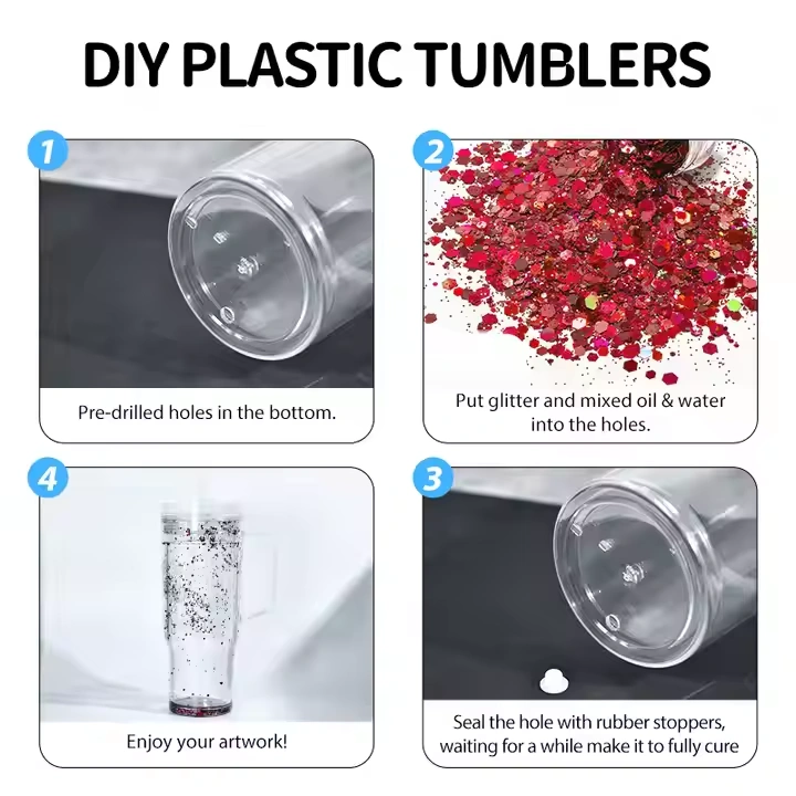 20 Pack 40oz Clear Pre Drilled Snow Globe Tumbler Double Wall Plastic Cups Mug-CNLCA