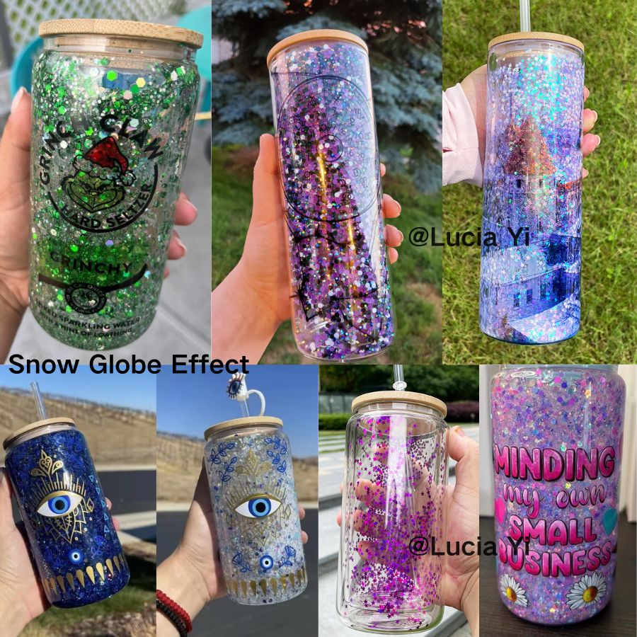 12oz 15oz 20oz Blank Sublimation Snow Globe Double Wall Glass Can With Bamboo Lid-CNLCA