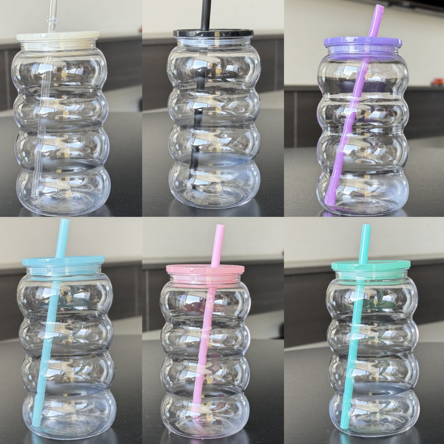 600ml Caterpillar Juice Clear Jelly Colorful Plastic Straw Cup-CNLCA