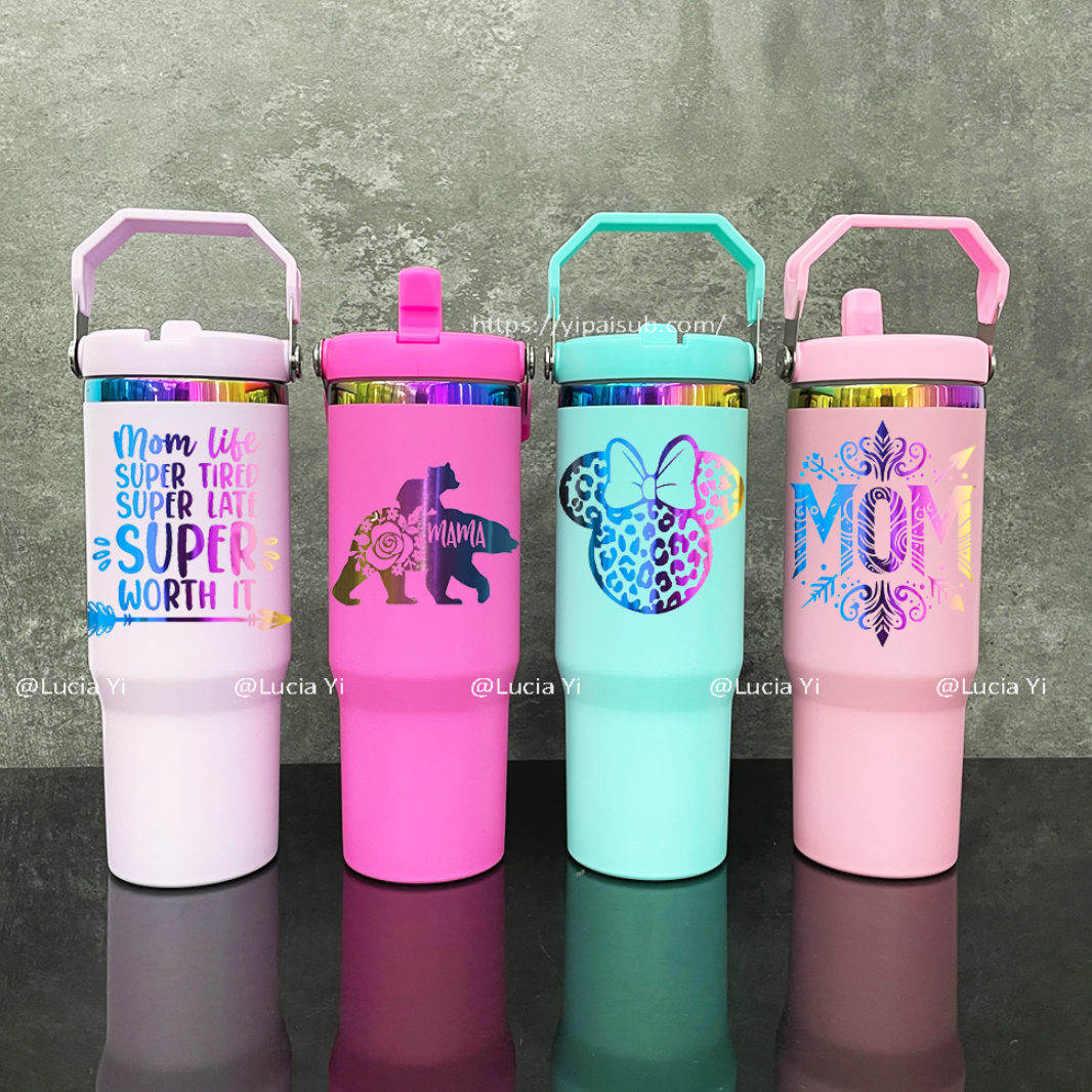 30oz Rainbow Plated Flip Straw Tumbler Water Bottle For Laser Engravin 