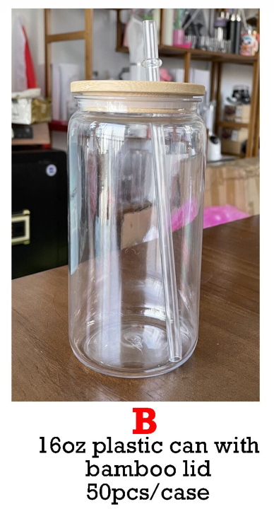 Version 2-16oz Can Shaped New Color Clear Plastic Can Cup With Colorful Lid-CNLCA