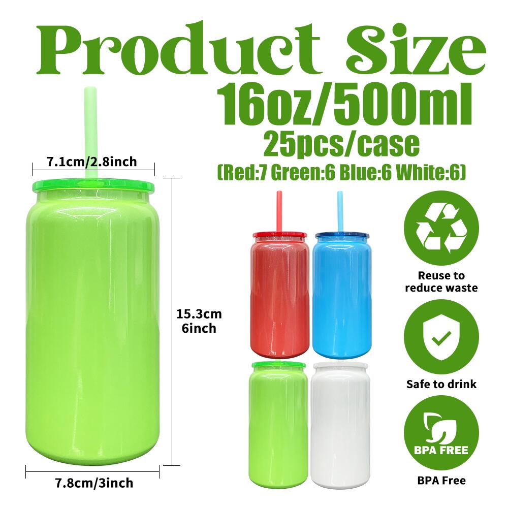 16oz Blank Sublimation Christmas Color Stainless Steel Metal Can Cup-CNLCA