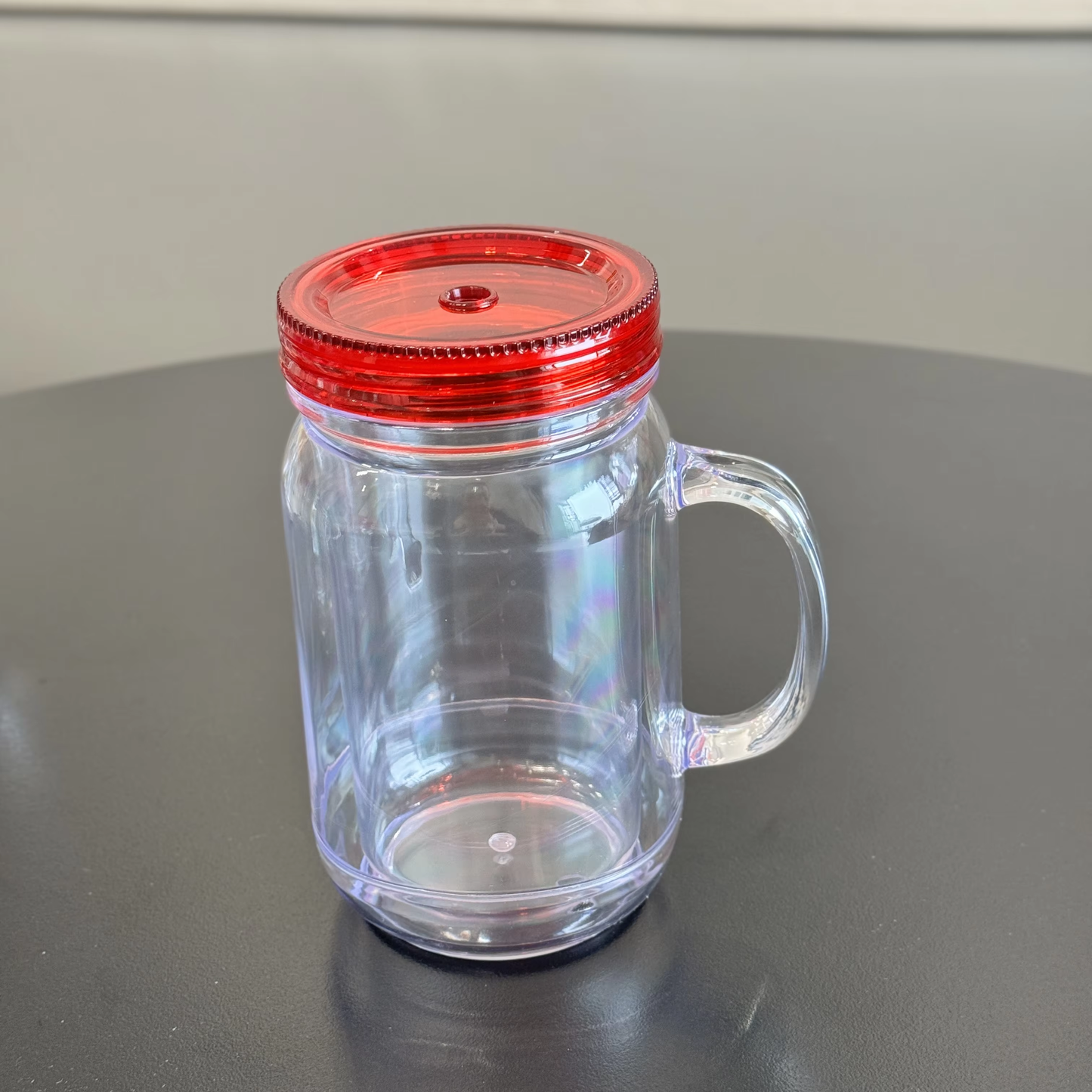 20oz Colorful Lid Double Wall Snow Globe Plastic Mason Jar With Pre-drilled Hole & Plug-CNLCA