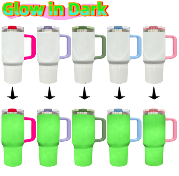 40oz White Blank Sublimation Glow In Dark Protour Leak Proof Lid Quencher Tumbler with Color Handle -CNLCA