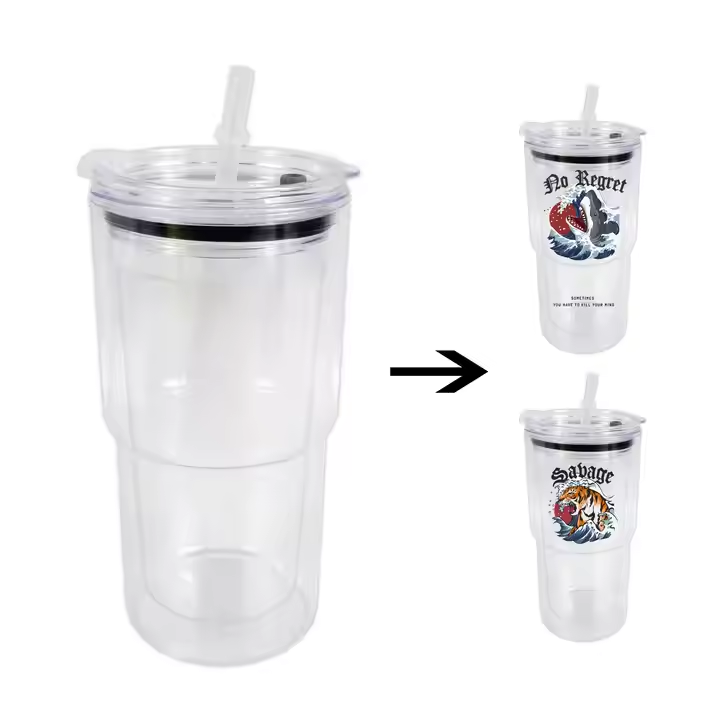 17oz Clear Double Wall Pre Drilled Snow Globe Plastic Tumbler Snowglobe Cup-CNLCA