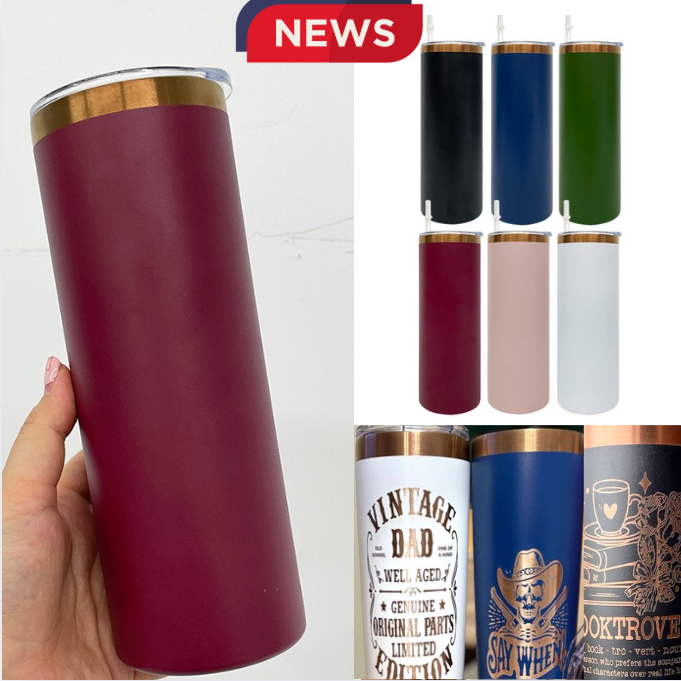 To Canada 20oz Powder Coated Copper Plated Skinny Straight Tumbler For Laser-LCA