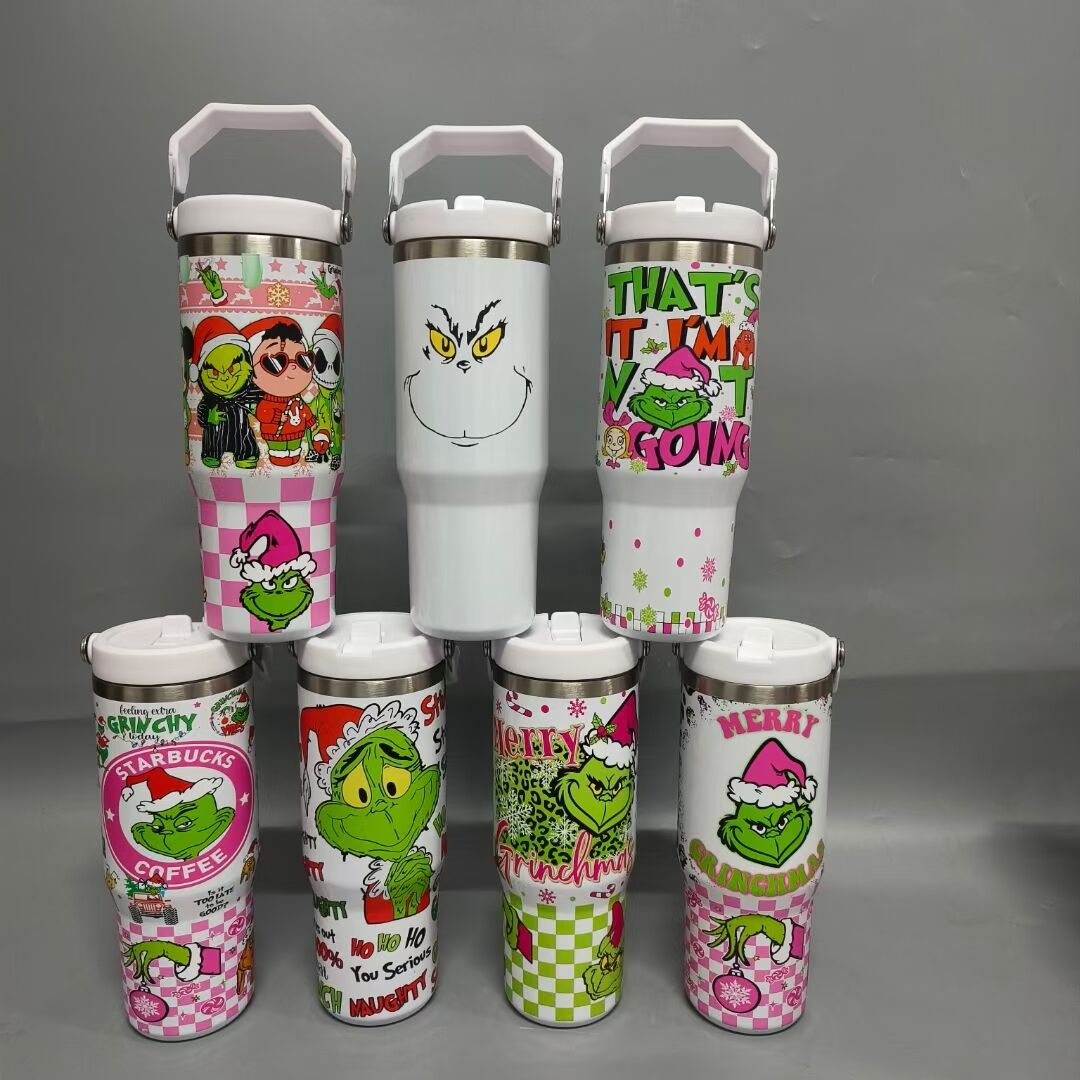 30oz Grinch Designs Flip Straw Stainless Steel Tumbler-CNLCA