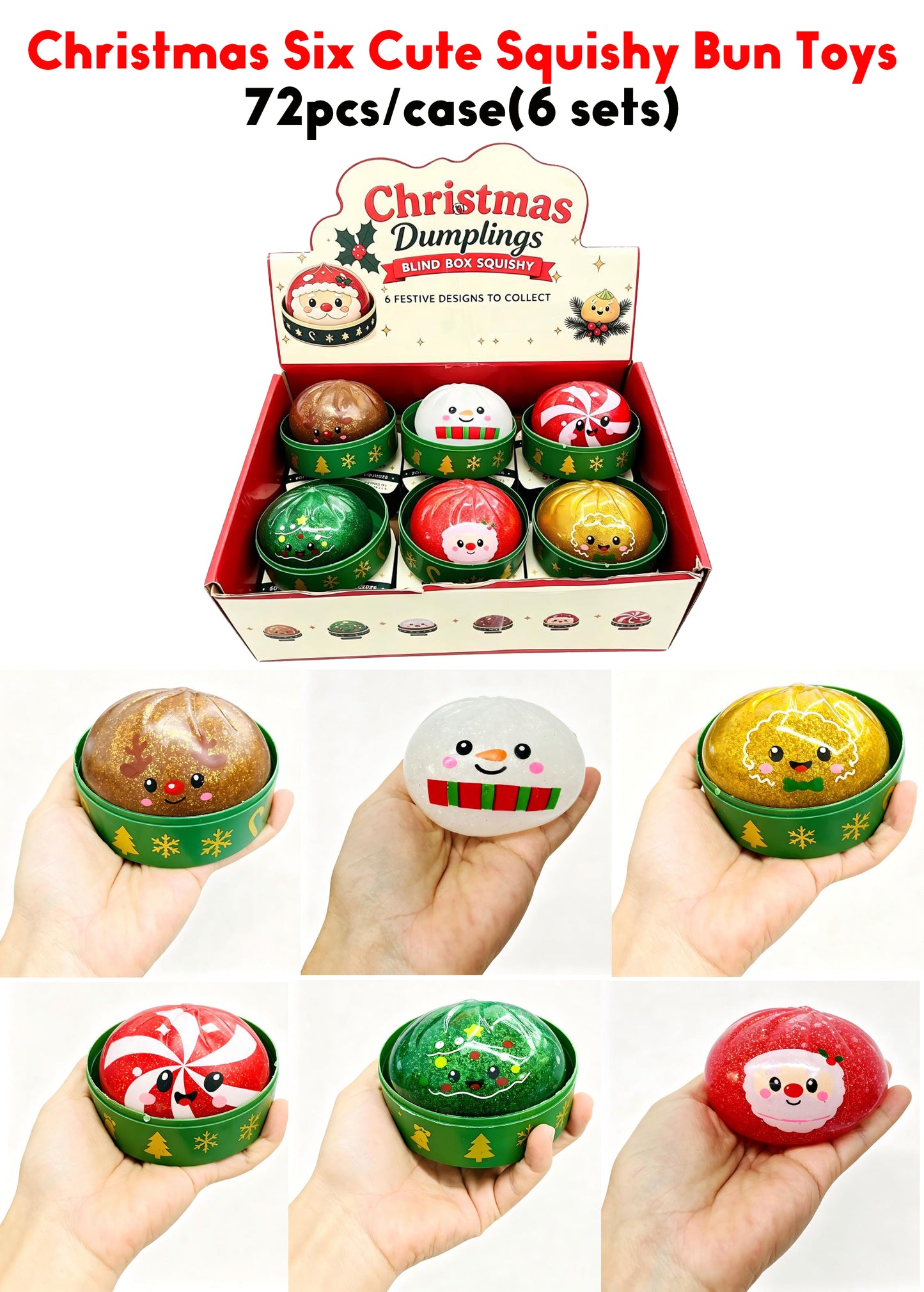 72Pack Christmas Dumpling Santa Snowman Reindeer Gingerbread Squishy Pectin Filled Bao Bun Dumpling Squishy Fidget Stress Relief Toy-CNLCA
