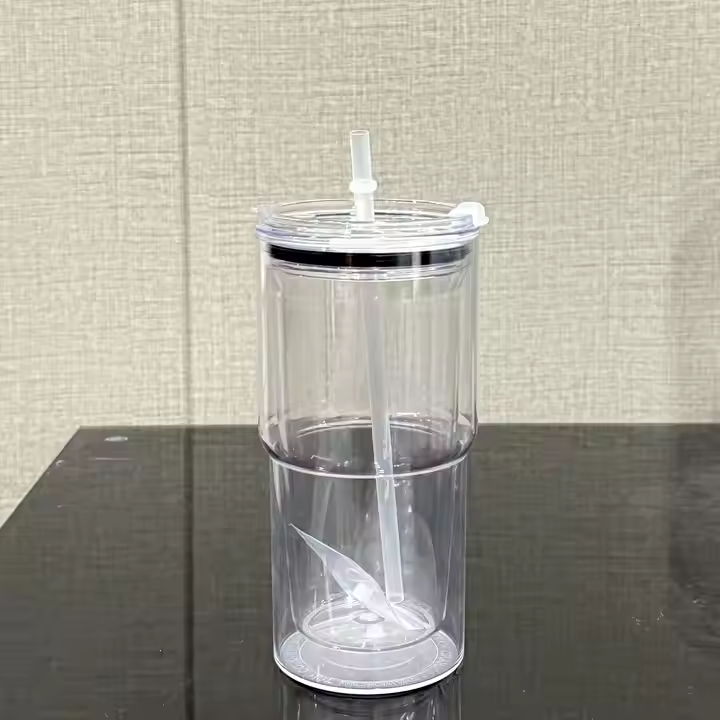 17oz Clear Double Wall Pre Drilled Snow Globe Plastic Tumbler Snowglobe Cup-CNLCA