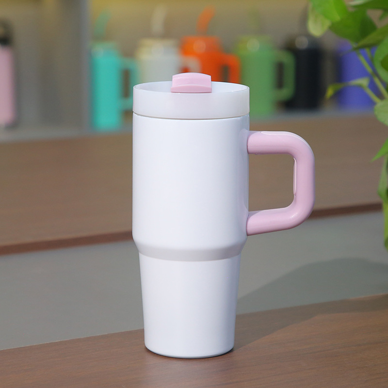 14oz White Blank Sublimation School Kids Tumbler with Color Handle-CNLCA