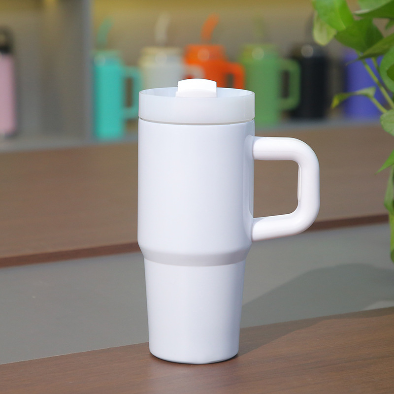 14oz White Blank Sublimation School Kids Tumbler with Color Handle-CNLCA