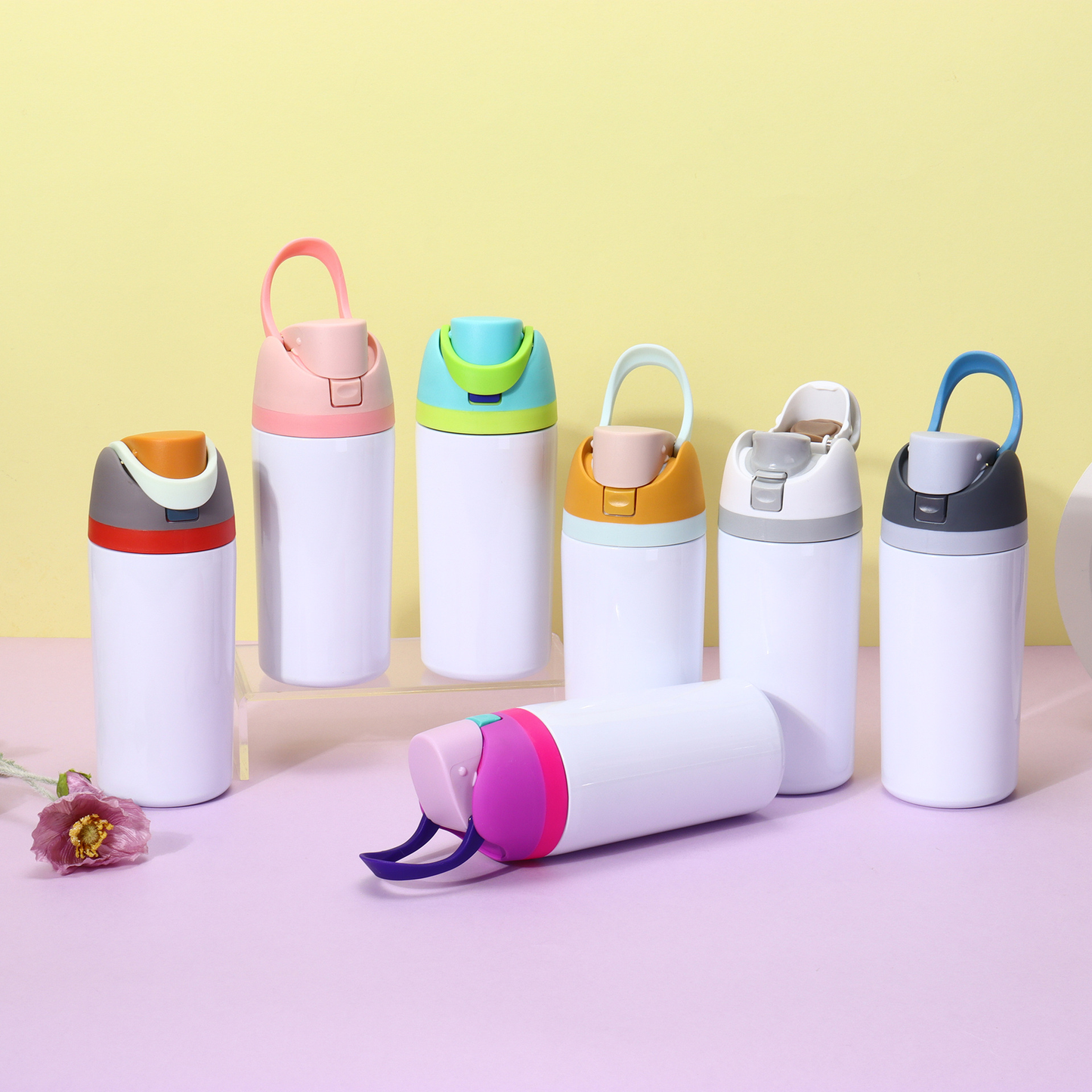 16oz/19oz/24oz/32oz Flip Straw Lid White Sublimation Stainless Steel Sports Owala Style Water Bottle-CNLCA