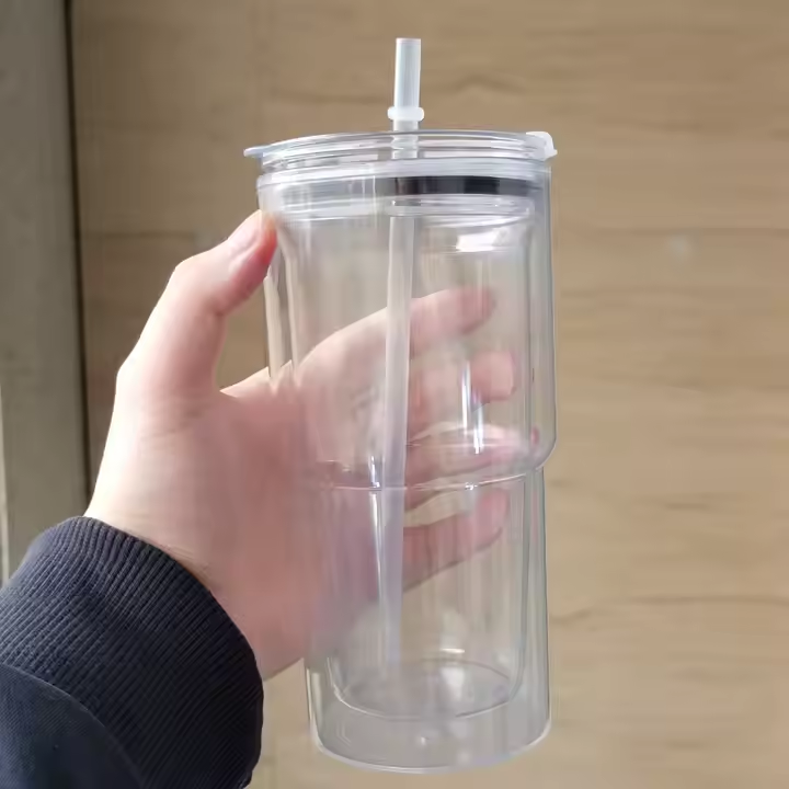 17oz Clear Double Wall Pre Drilled Snow Globe Plastic Tumbler Snowglobe Cup-CNLCA