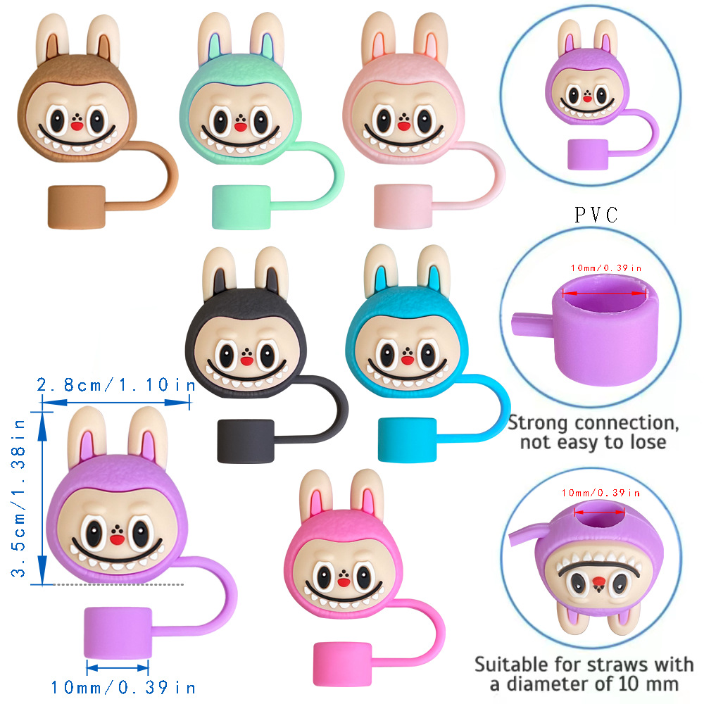 Cute LABUBU 10mm Straw Toppers Dust-proof Plug Straw Caps for Tumblers -CNLCA