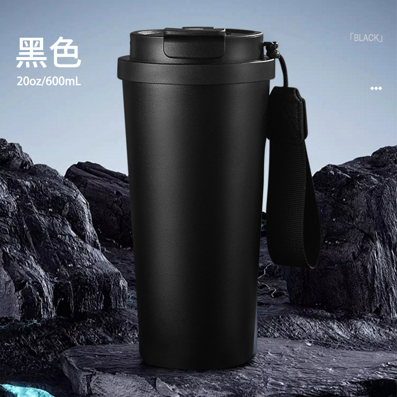 20oz/600ml Stainless Steel Car Tumbler Straw Coffee Cup with Carrying Strap-CNLCA