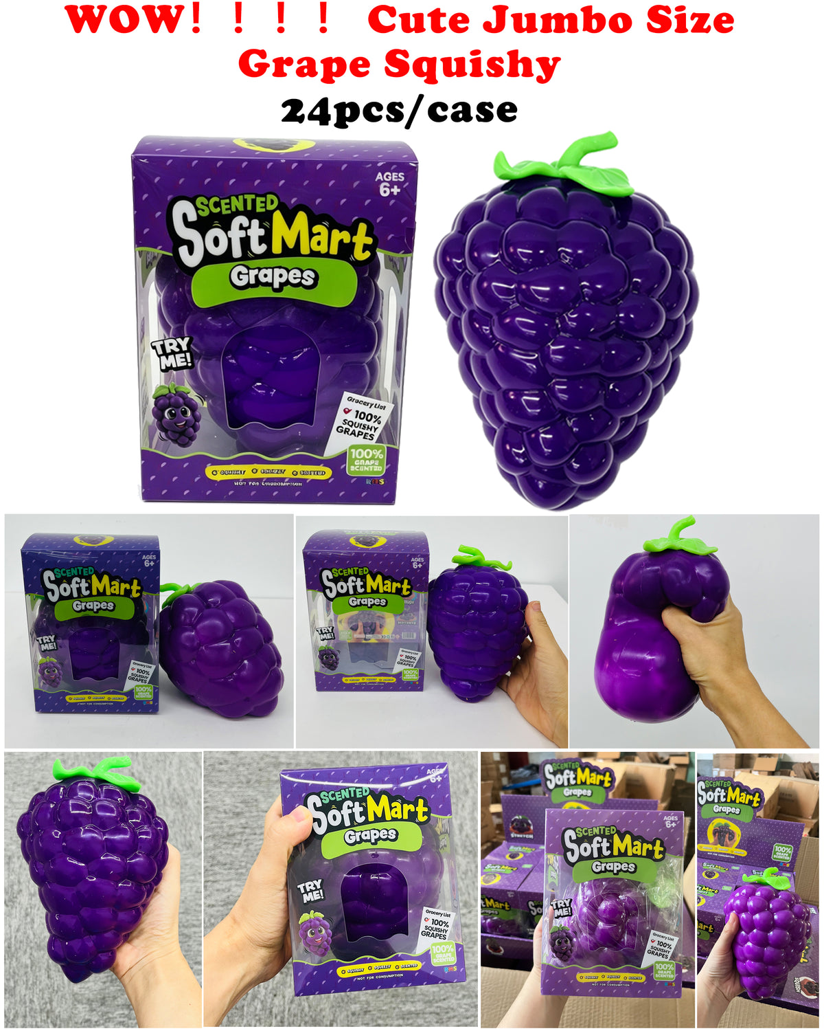 24Pack Giant Oversized Large Grapes Squeeze Squishy Toy Soft Big Fruit Jumbo Stress Relief Fidget Squeezy Toy-CNLCA